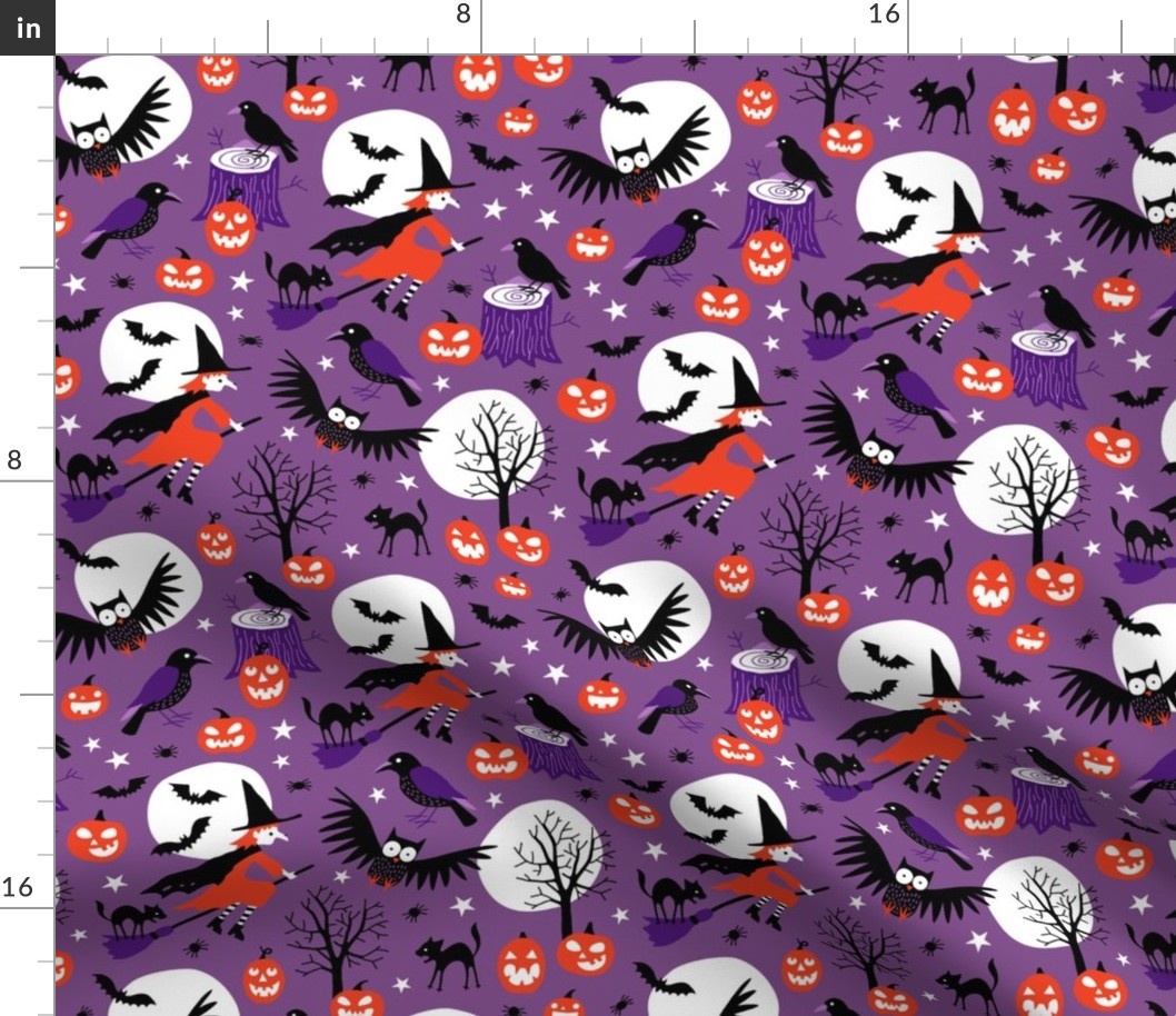 Halloween witches with full moon purple