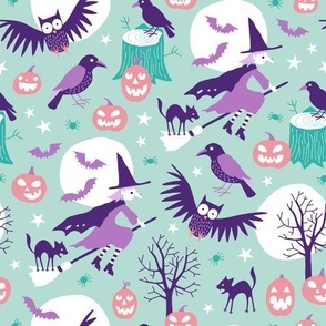 Halloween witches with full moon pastel