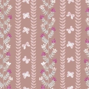 Cottage Floral border stripe - tan