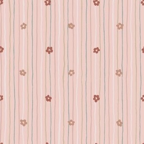 Striped Ditsy Cottage flowers - ballet pink