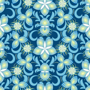 Fantasy Botanical Blue Yellow Navy