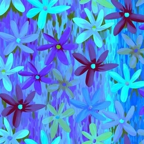 Impressionist flowers in blue