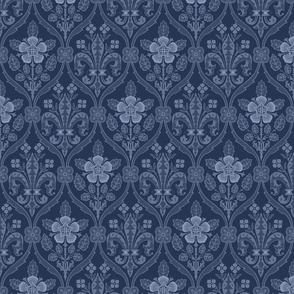 Gothic Revival roses and lilies, dark blue, 8W