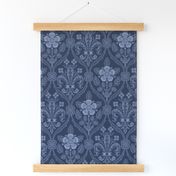 Gothic Revival roses and lilies, dark blue, 12W