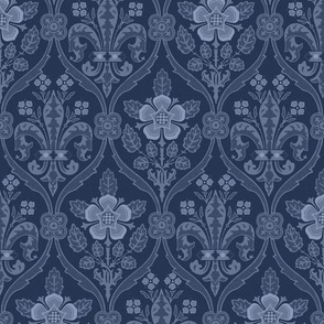 Gothic Revival roses and lilies, dark blue, 12W