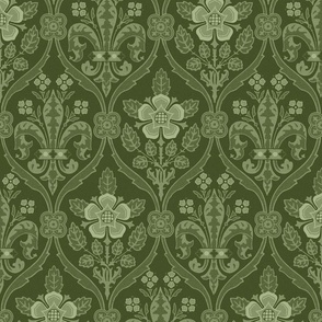 Gothic Revival roses and lilies, dark green, 12W
