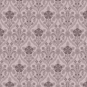 Gothic Revival roses and lilies, mauve, 8W