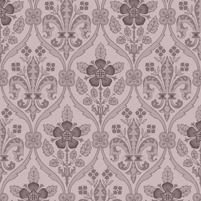 Gothic Revival roses and lilies, mauve, 12W