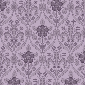 Gothic Revival roses and lilies, lavender, 12W