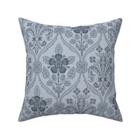 Gothic Revival roses and lilies, dusty blue, 12W