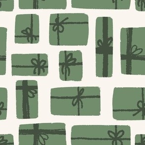  small scale-stacked xmas presents-mistle toe green