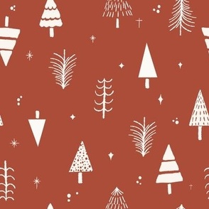 small scale simple doodled christmas trees in rooibos tea brown