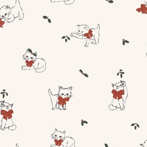 small scale-playful kittens and holly-traditional