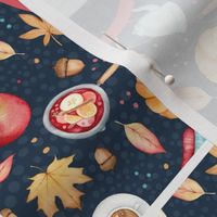 14x18 Panel Happy Fall Y'all Sweater Weather Autumn Leaves Pumpkins Apples on Navy for DIY Garden Flag Small Kitchen Towel or Wall Hanging