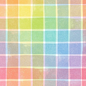 Distressed Rainbow Gingham Checks on White - Extra Large Scale