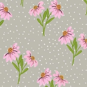 Daisy Jane Neutral Ground, Large Scale, Pink Daisy is approx 3 1/2" tall