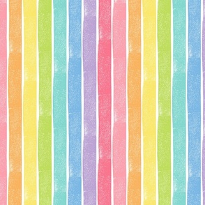 Distressed Vertical Rainbow Stripes on White - Medium Scale