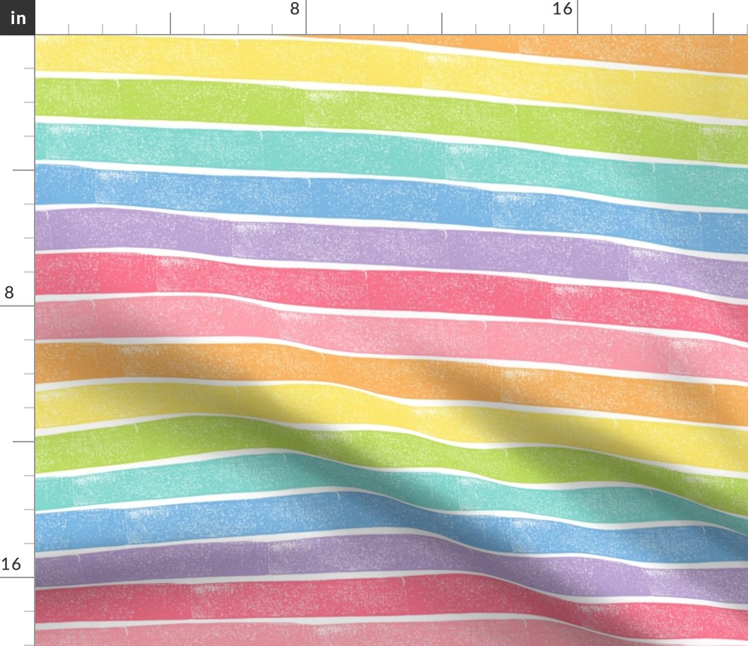 Distressed Horizontal Rainbow Stripes on White - Medium Scale