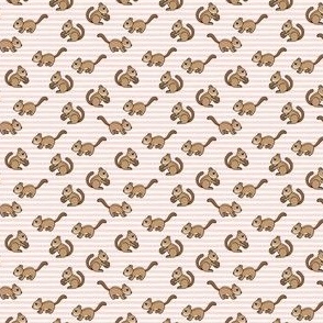 (micro scale) Chipmunks - cute woodland - pink stripes - C22