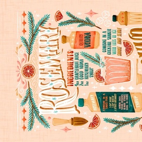 Rosemary Greyhound Cocktail Recipe Tea Towel Wall Hanging // Food Illustration © ZirkusDesign // Bar Cart, Christmas Gift, Retro Style, Kitchen, Holiday, Drinks, Citrus, Lettering