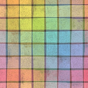 Distressed Rainbow Gingham Checks on Charcoal - Extra Large Scale