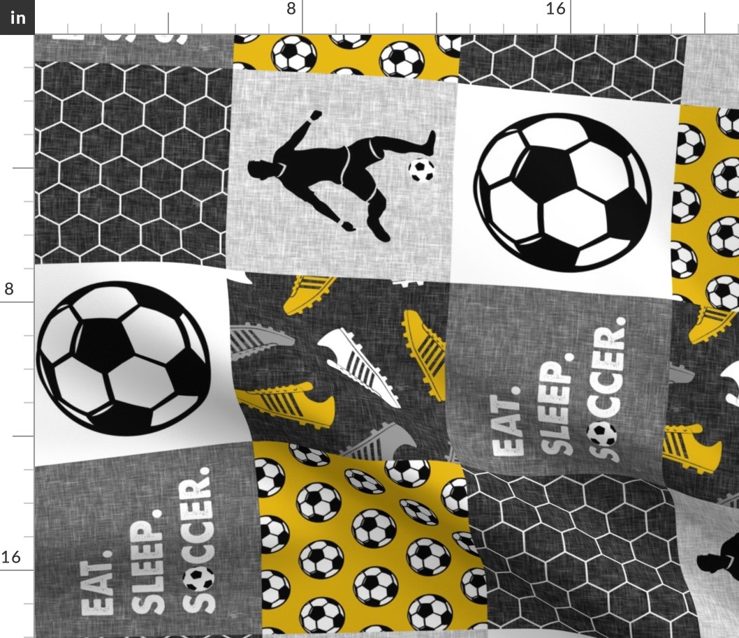 Eat. Sleep. Soccer. - mens/boys soccer wholecloth in gold - patchwork sports (90) - C22