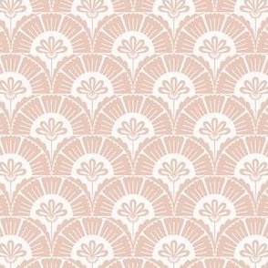 Floral Scallop Pattern - Art Deco Style in Dusty Pink and White - small scale