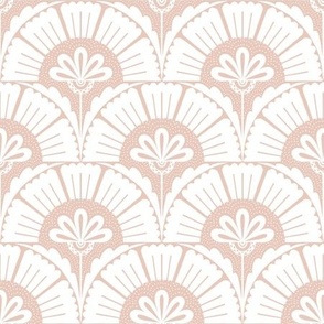 Floral Scallop Pattern - Art Deco Style in White and Dusty Pink - large scale