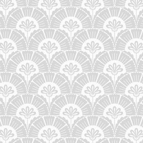 Floral Scallop Pattern - Art Deco Style in White and Grey - small scale