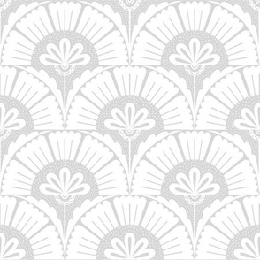 Floral Scallop Pattern - Art Deco Style in White and Grey - large scale