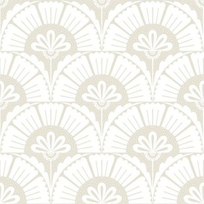 Floral Scallop Pattern - Art Deco Style in White and Sage - large scale