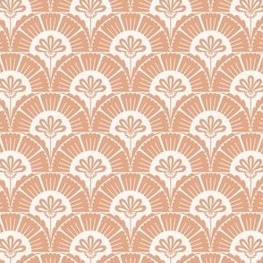 Floral Scallop Pattern - Art Deco Style in Terrakotta and White - small scale