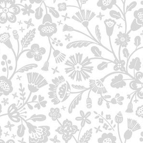 Folk Art Flowers in grey and white