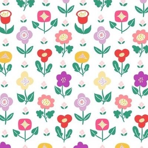 Colourful Folk Art Flowers on a white background