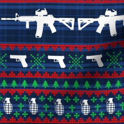 Ugly Christmas Sweater Firearms Blue Plad