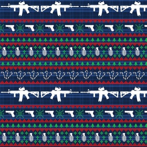 Ugly Christmas Sweater Firearms Blue Plad