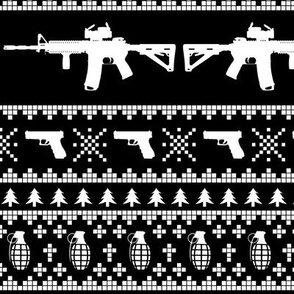 Ugly Christmas Sweater Firearms black white