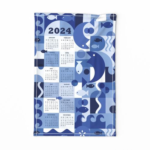 2024 Calendar Bauhaus Blue Fish Fabric Spoonflower