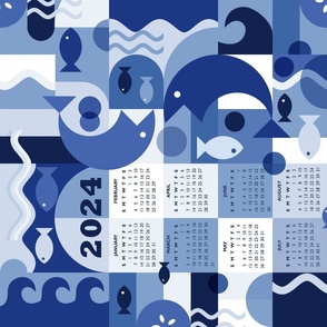 2024 Calendar Bauhaus Blue Fish