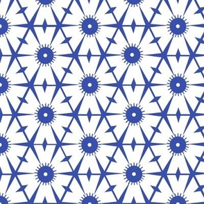 White Geo Hexagon Shapes on Blue Background - middle scale