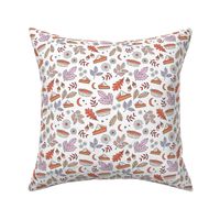 Cutesie Thanksgiving - Autumn leaves pumpkin pie and daisy flowers retro blossom design lilac pink orange on white