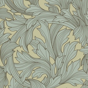 Victorian Acanthus Leaves Soft Sage Tones 24x24 inches