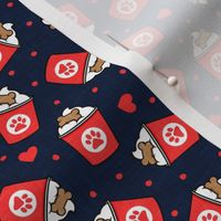 (small scale) Pup Valentine's Day treat coffee cups  -  Dog Coffee Treats - navy with red hearts - LAD22
