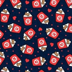 (small scale) Pup Valentine's Day treat coffee cups  -  Dog Coffee Treats - navy with red hearts - LAD22