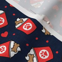 Pup Valentine's Day treat coffee cups  -  Dog Coffee Treats - navy with red hearts - LAD22