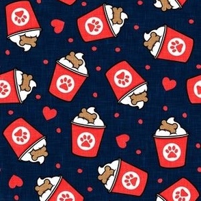 Pup Valentine's Day treat coffee cups  -  Dog Coffee Treats - navy with red hearts - LAD22