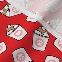 Pup Valentine's Day treat coffee cups  -   Dog Coffee Treats - light pink on red - LAD22