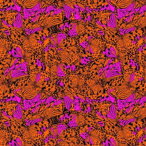 Butterflies Print in orange and fucsia