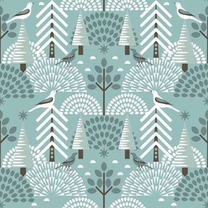 Scandi Bird Sanctuary / Wintergreen / Folk Art / Geometric / Medium