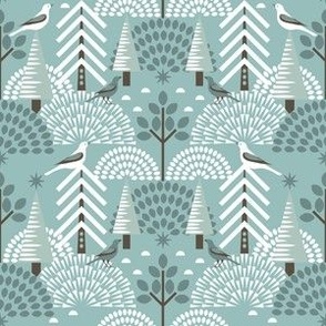 Scandi Bird Sanctuary / Wintergreen / Folk Art / Geometric / Small
